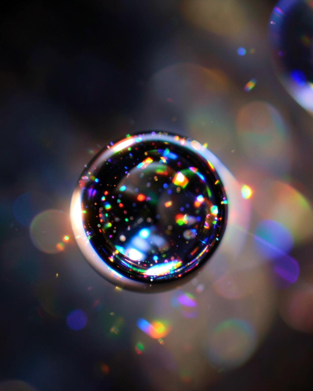 Crystal-clear water droplet refracting light